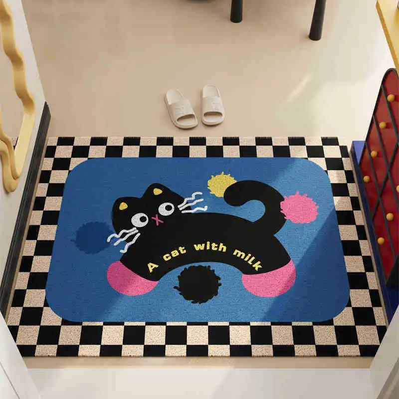Cartoon Tier Teppich Matte Läufer Katze Hund Design mit Willkommenstext Kuchenmuster Rutschfest Heimdekoration Fußmatte Willkommensmatte