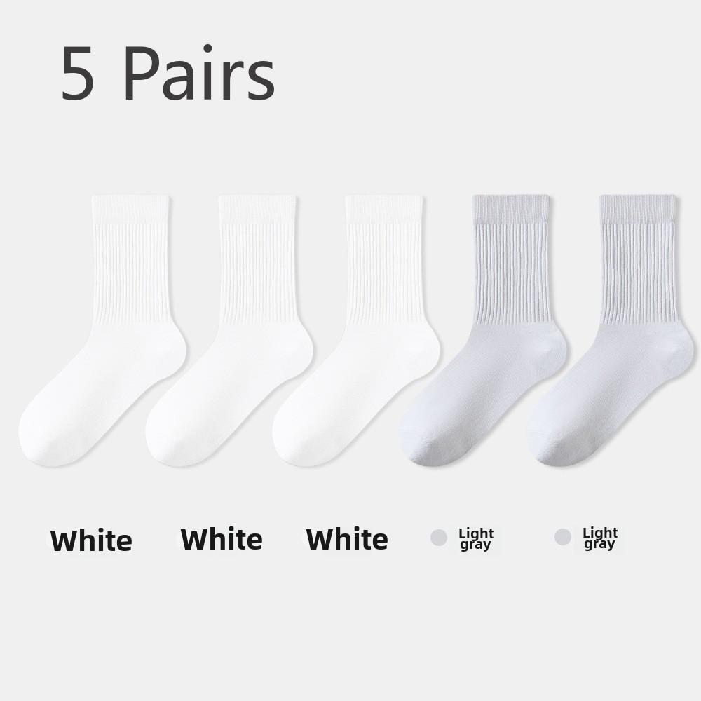 5 Pairs of Women's Spring and Summer Mid-calf Anti-odour, Sweat-absorbent, Casual and Versatile Breathable Loose Pile Socks