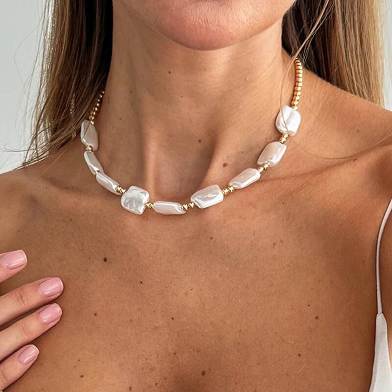 Salircon Vintage Exquisite Imitation Pearl Necklace for Women Boho Simple Adjustable Clavicle Choker Wedding Y2K Jewelry Gifts