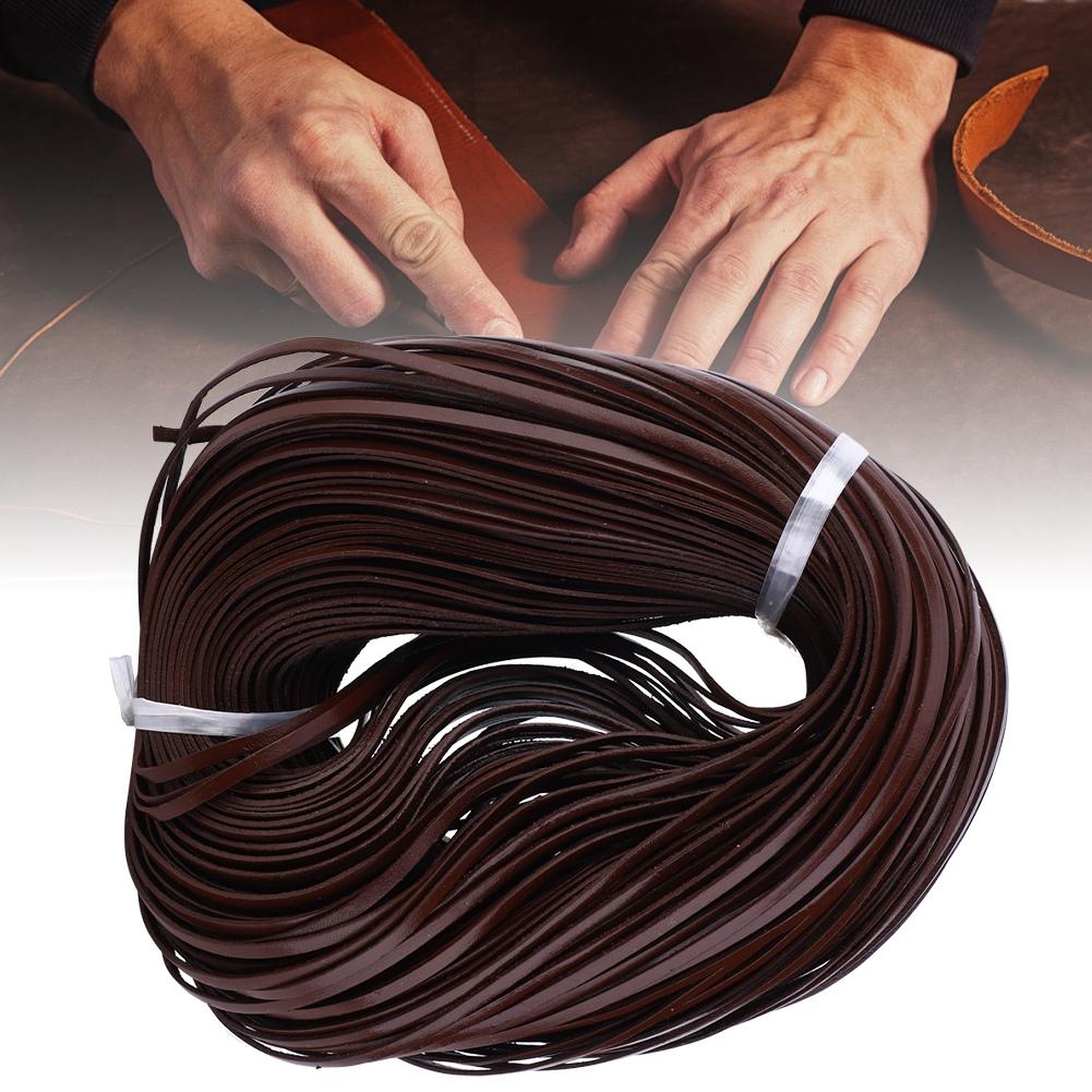 Manual DIY Flat Leather Cord 100m Long Braided First Layer Leather Crafted CordDeep Coffee