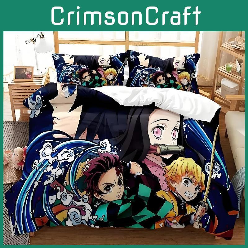 Demon Slayer Quilt Cover Set With Reactive Printing And Brushed Material For Modern Bedroom Decor