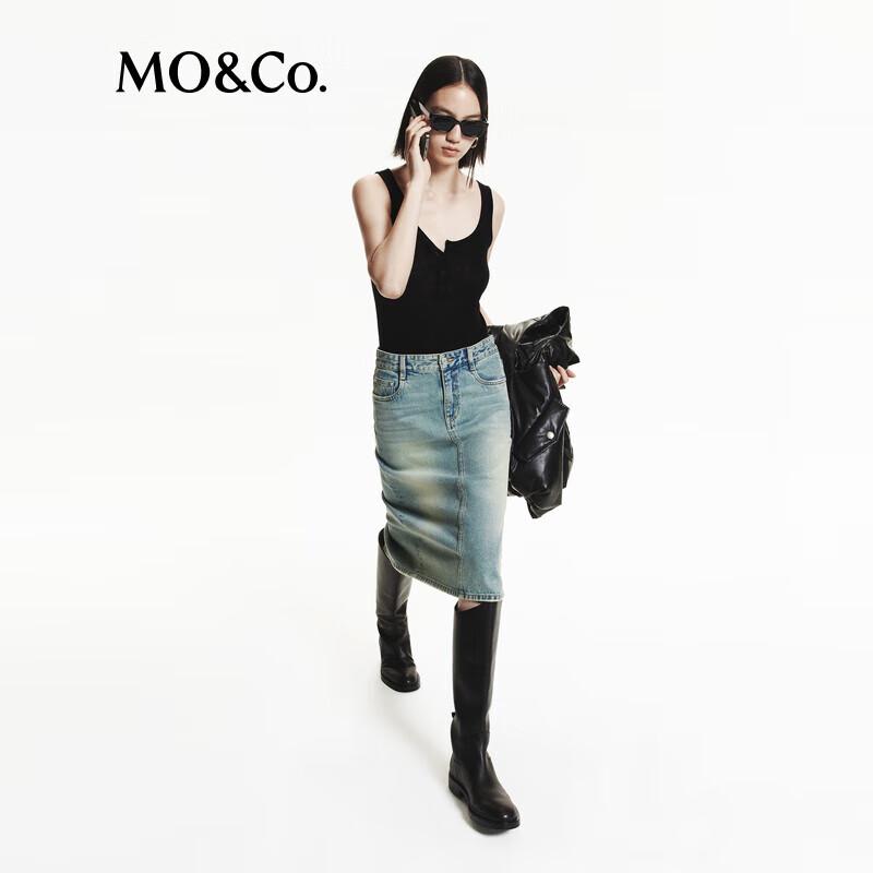 MO&Co. Women's Merino Wool Blend Henley Tank Top