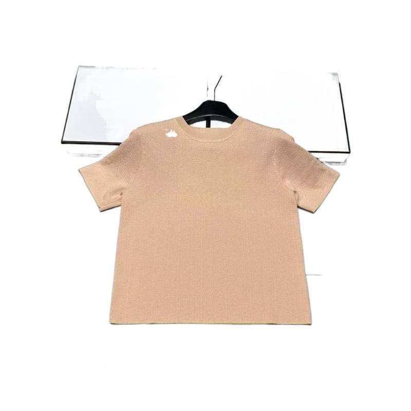 European Style Striped Knit Round Neck Short Sleeve Casual Top