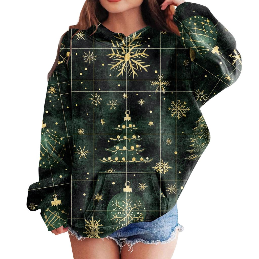 Sweatshirts For Teen Girls Hoodies Long Sleeve Drawstring Pullover Cute Oversized Hoodie Christmas Day