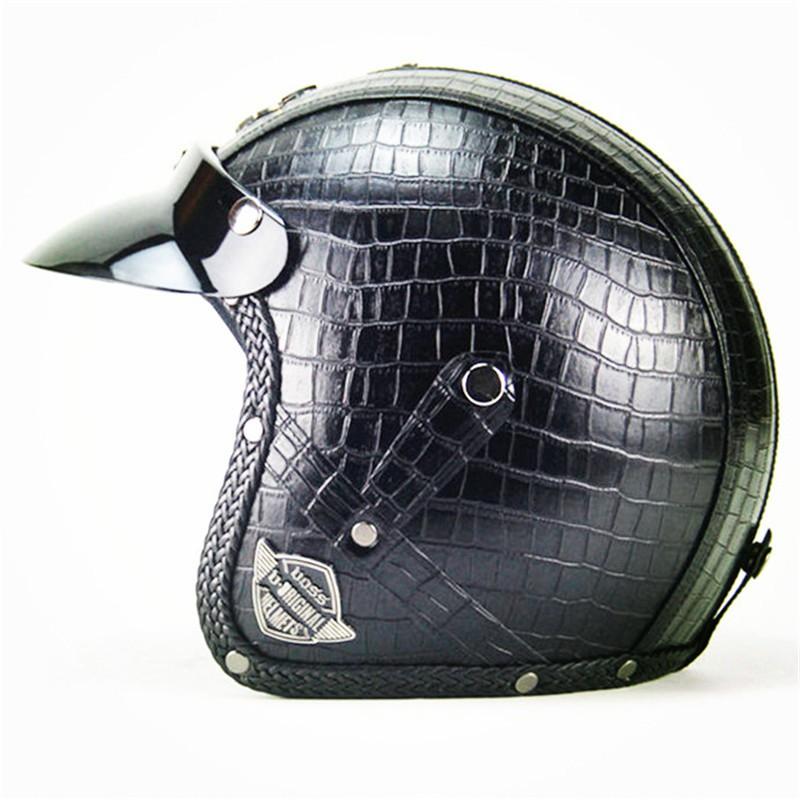 PU Leather Half Face Helmet Retro Style DOT Approved Motorcycle E-Bike Men Women