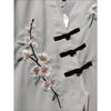 Summer V Neck Chinese Embroidery Blouse Women Oblique Frog Buttons Tie Loose Casual Shirt