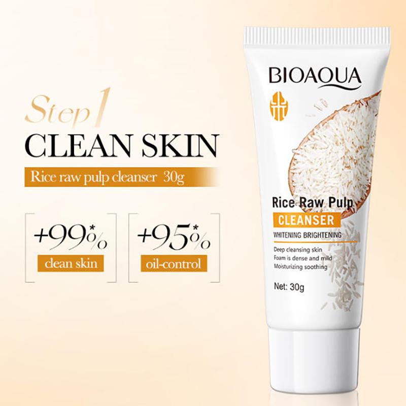 5Pcs Bioaoua Rice Raw Whitening Set Brighten Hydrating Moisturize Soothing Facial Cleanser+Toner+Essence+Lotion+Cream Skincare