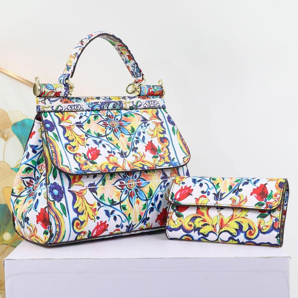 Women Bags Leather Vintage Painting Art Purse Handbags Girl Shoulder Bag Cross Body Messenger Bag Female Totes Braccialini Style