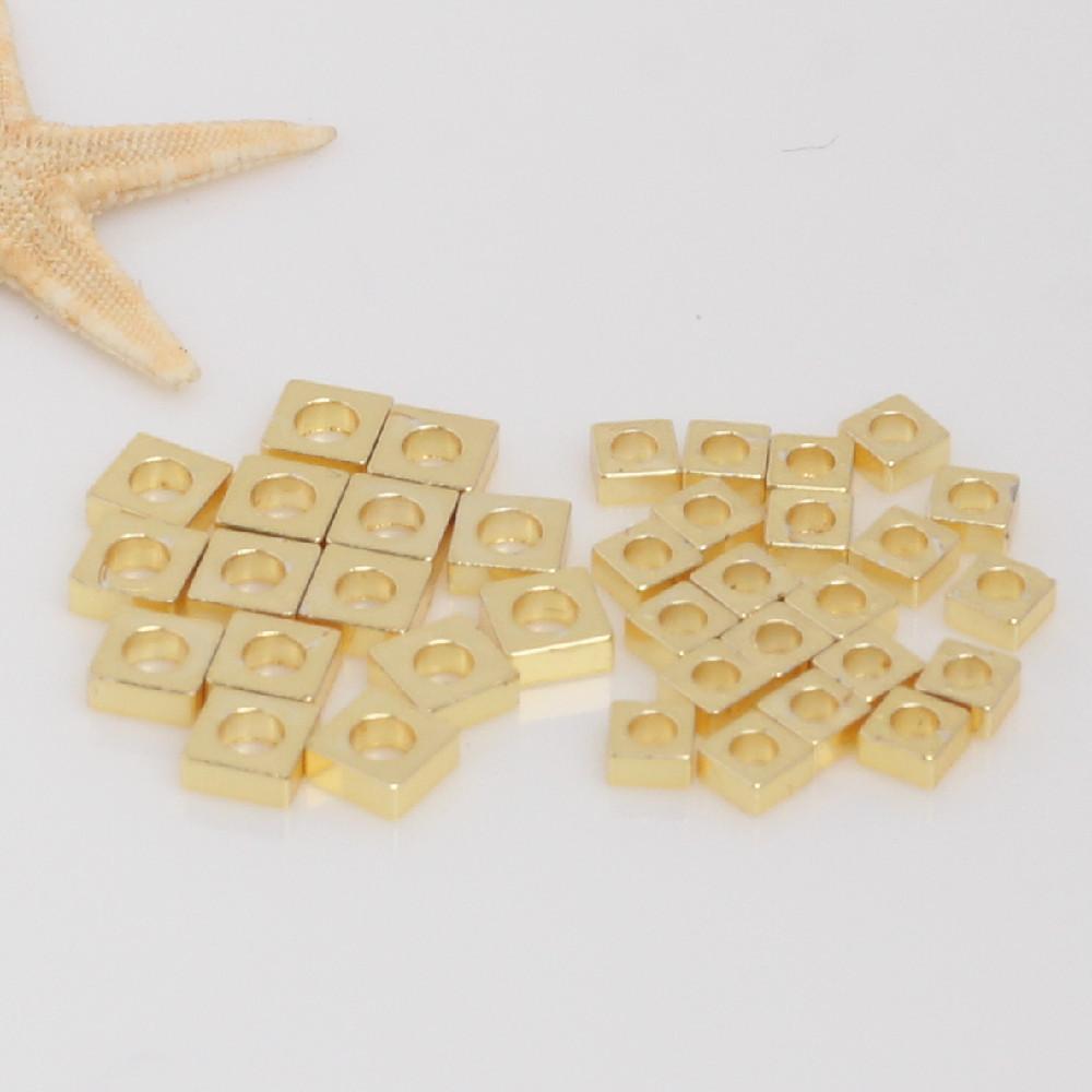 14k Gold Plated Cubic Necklace Findings Gasket Copper Brass Mini Simple square 3mm Bracelet Making Accessories Jewelry Connector