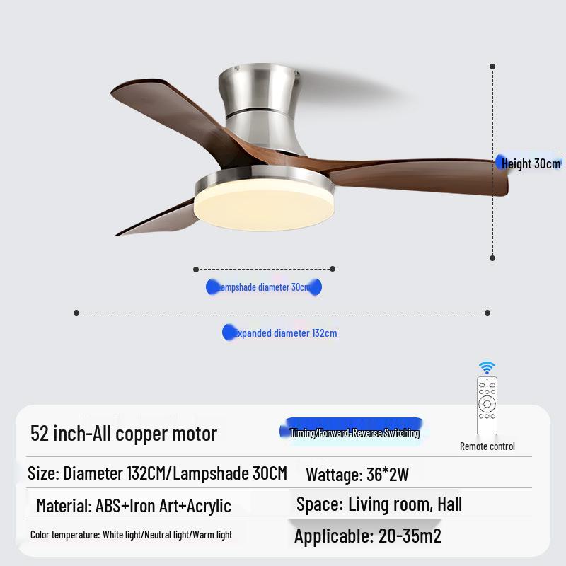 Walnut Retro Ceiling Fan Light with Straight Blades, Mid-Century Style for Bedroom or Restaurant