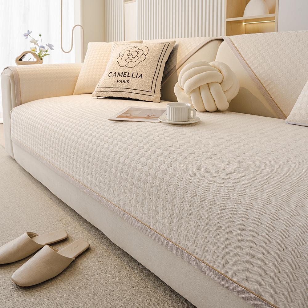 Cream Wind Advanced Straight Row Sofa Cushion  New Four-Season Universal Fixed Non-Slip Backrest Cushion Cover Cloth Towel