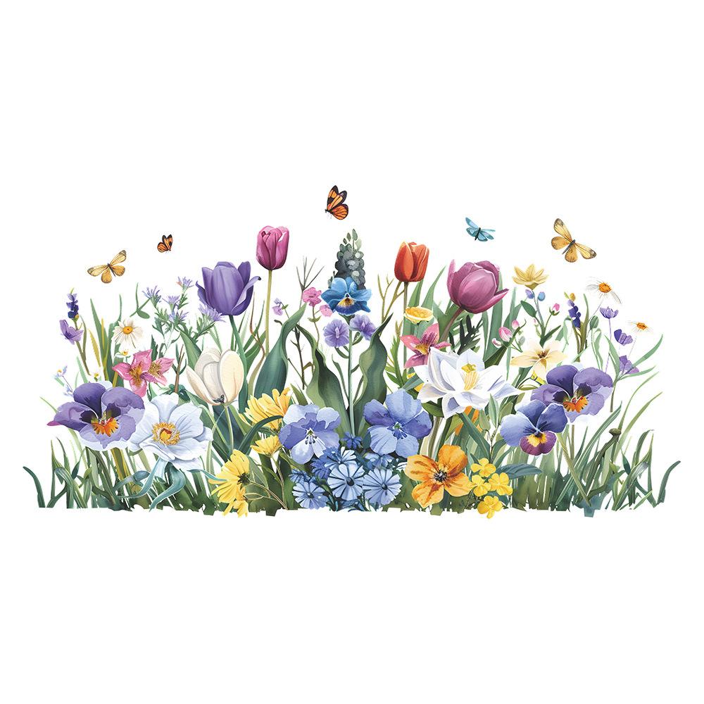 

Painted Tulip Butterfly Leaves Static Cling Window Glass Door Sticker Home Decor 27x60CM разноцветный
