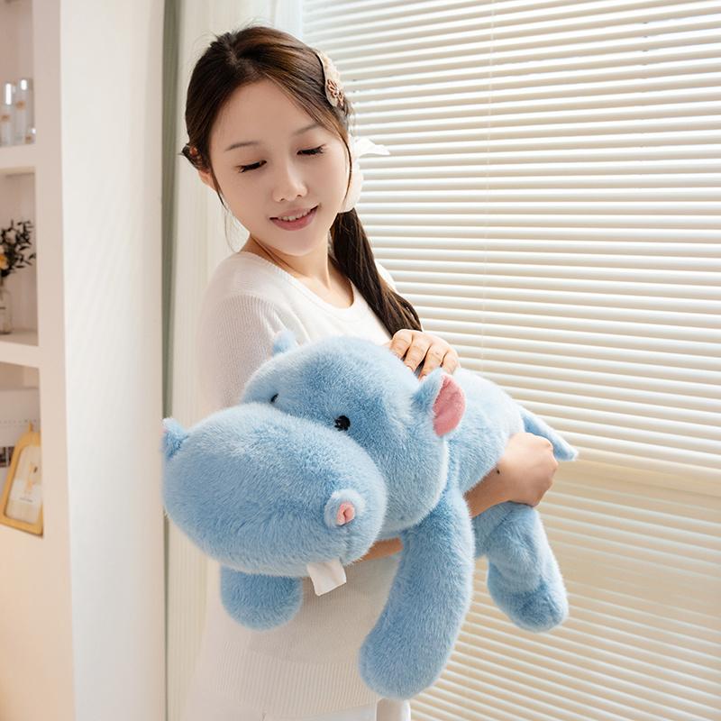 30~50Cm Lying Cartoon Animals Plush Toy Stuffed Hippo Panda Bear Dog Dinosaur Doll Fluffy Sleeping Companion Gift