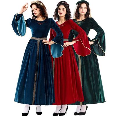 Halloween Costume, Vintage Court Ball Horn Sleeves Cosplay European Medieval Costume Middle Eastern Queen Dress