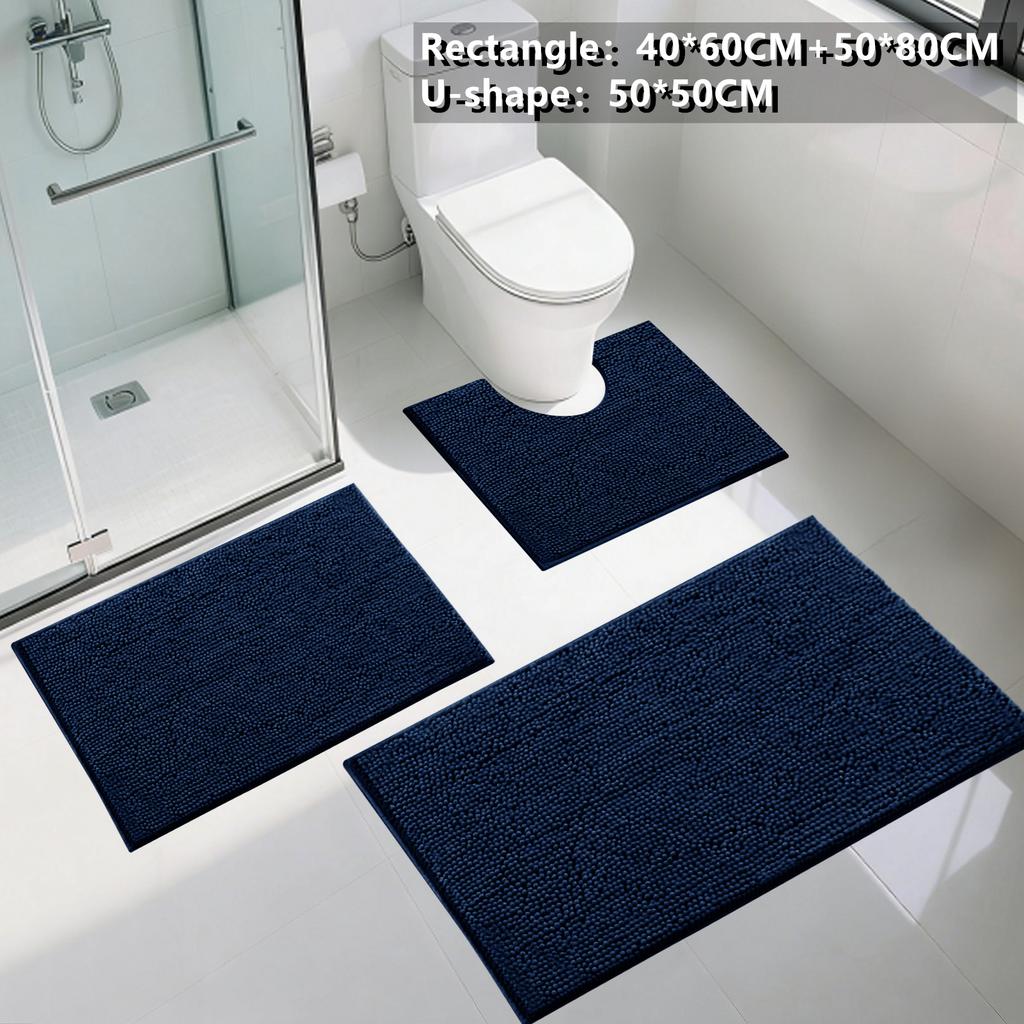 1/2Piece Loop Bath Mats for Bathroom Non Slip Chenille Bath Mat Set Rugs with Water Absorbent Pedestal Bathmat Shower Toilet Mat