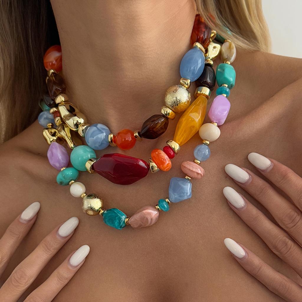 Ingemark 5 Styles Bohemia Colorful Acrylic Beaded Choker Necklace Women Vintage Adjustable Stackable Clavicle Chain Jewelry Gift
