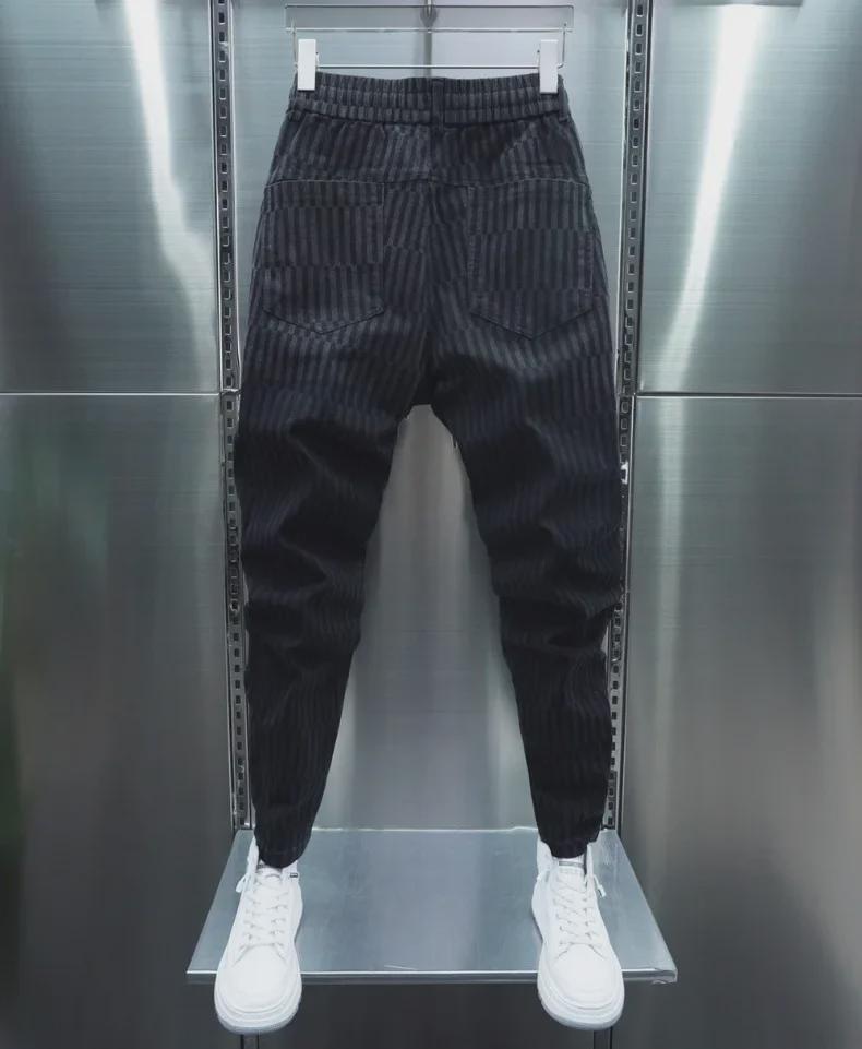 Jeans Skinny Listrado Degradê Masculino: Calças Harem Elásticas da Moda para Primavera e Outono