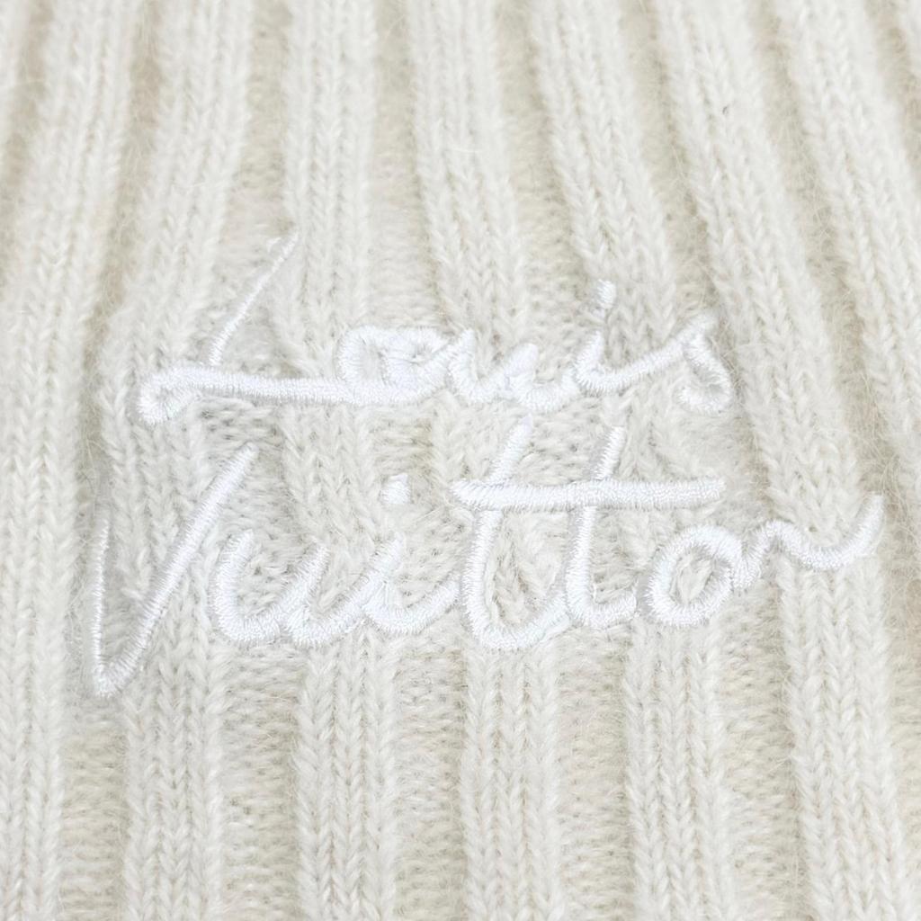 Excellent LOUIS VUITTON Knit cap Beanie LV Script knit hat Ecru S M97803 Used