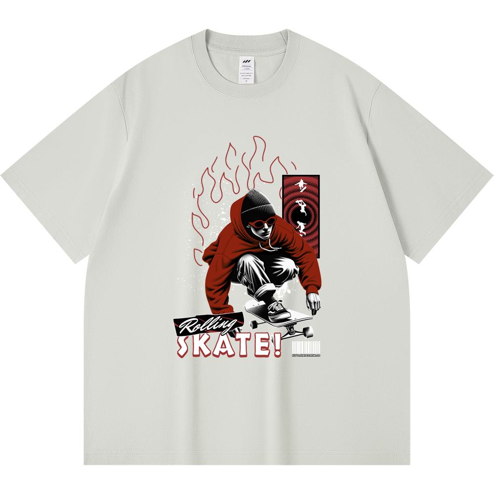 

230GSM 100% Cotton T-Shirt Rolling Skate Print Tees Funny Harajuku Style Combed Cotton Tshirt XS абрикосовый