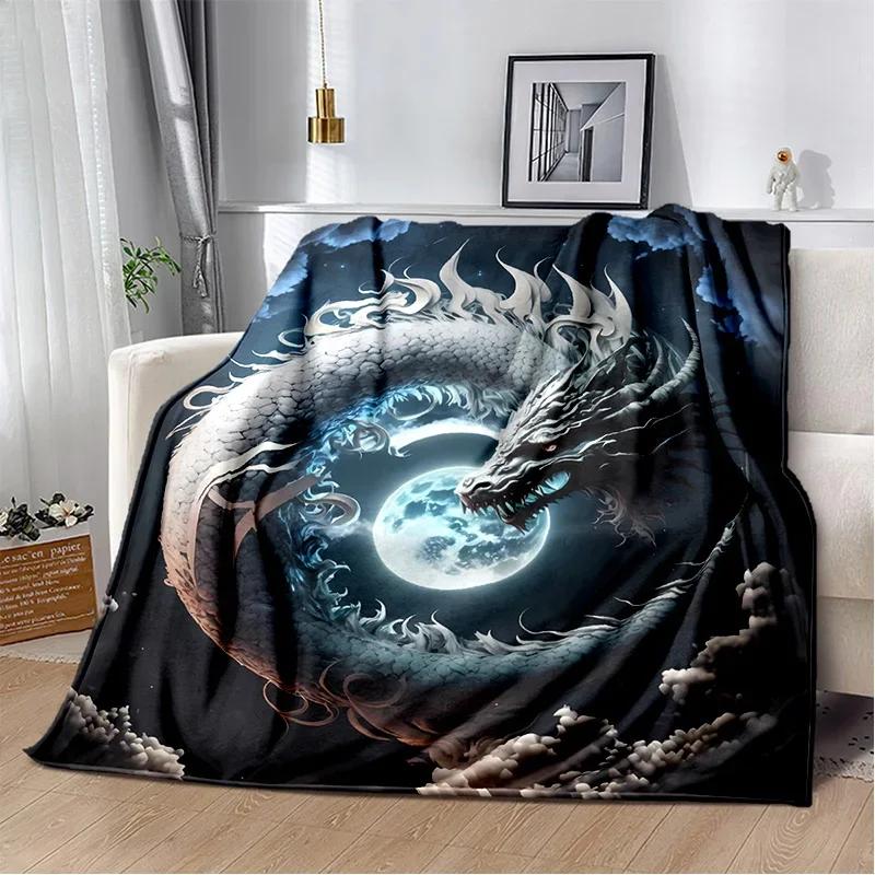 Chinese Style Dreamy Dragon Cartoon Blanket,Soft Throw Blanket for Home Bedroom Bed Sofa Picnic Travel Office Cover Child Gift