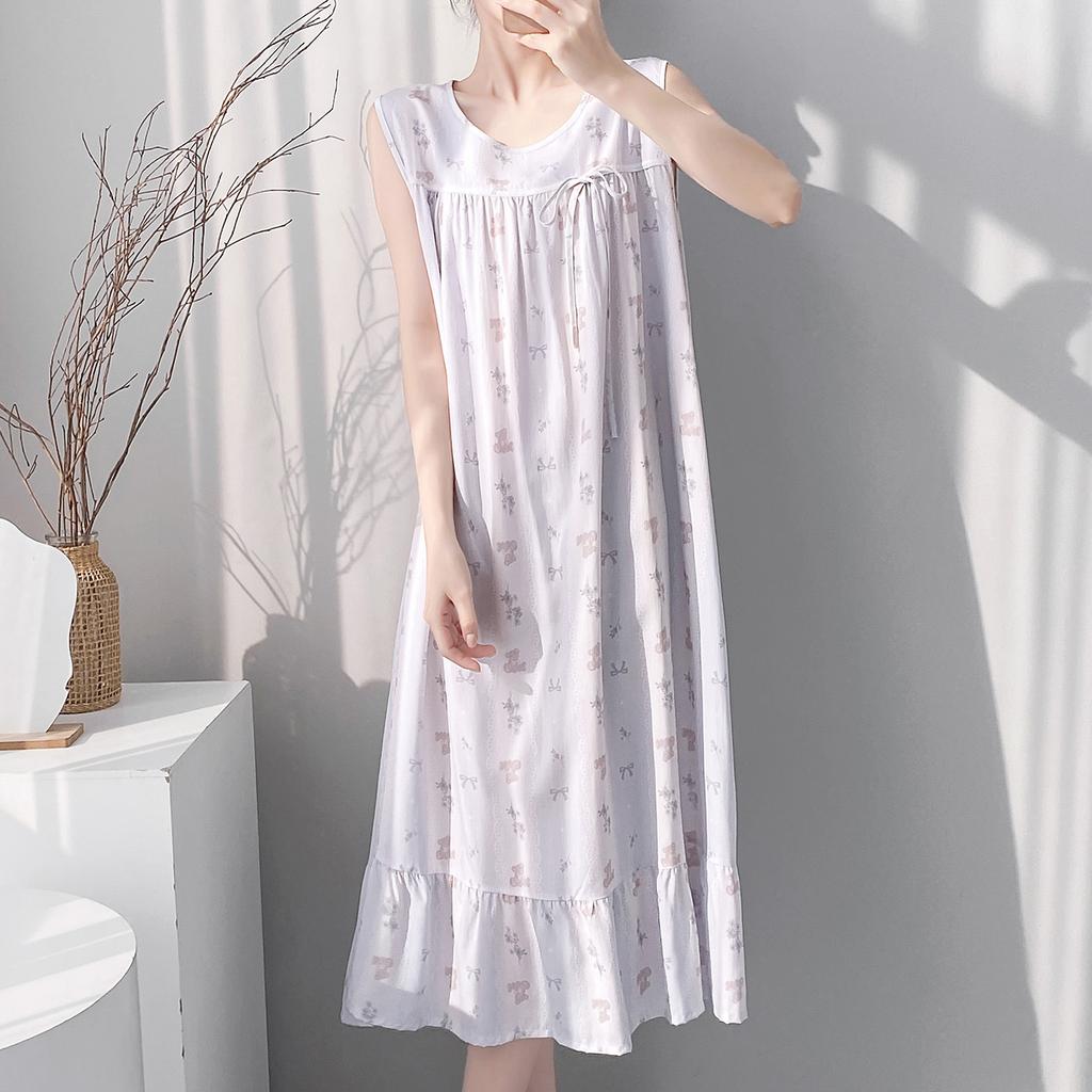 Korean version of small fresh cotton and silk nightgown women's summer lotus leaf edge can be worn outside cotton and silk loungewear sweet vest skirt