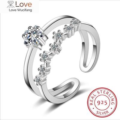 925 Sterling Silver Ring For Woman Bow Double -Layered Zirconia Adjustable Ring Exquisite Women 'S Jewelry Birthday Gift