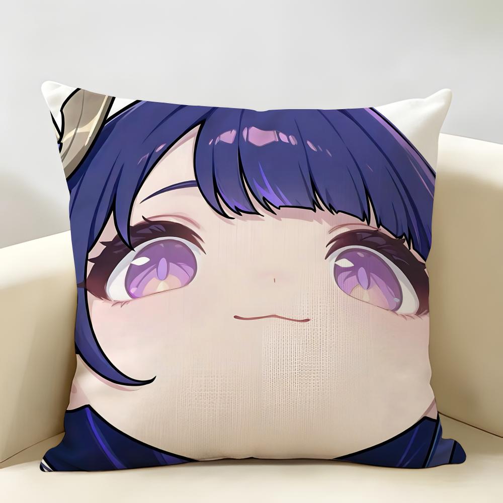 Raiden Shogun Cute Genshin Impact Cushion Cover Natural Linen Organic Fabric DoubleSided Printing Room Sofa Decor Pillow Case