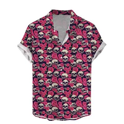 Vintage Skull Floral Men's Shirts Funny Sugar 3D Print Streetwear Short Sleeved Hawaiian Shirt Lapel For Men