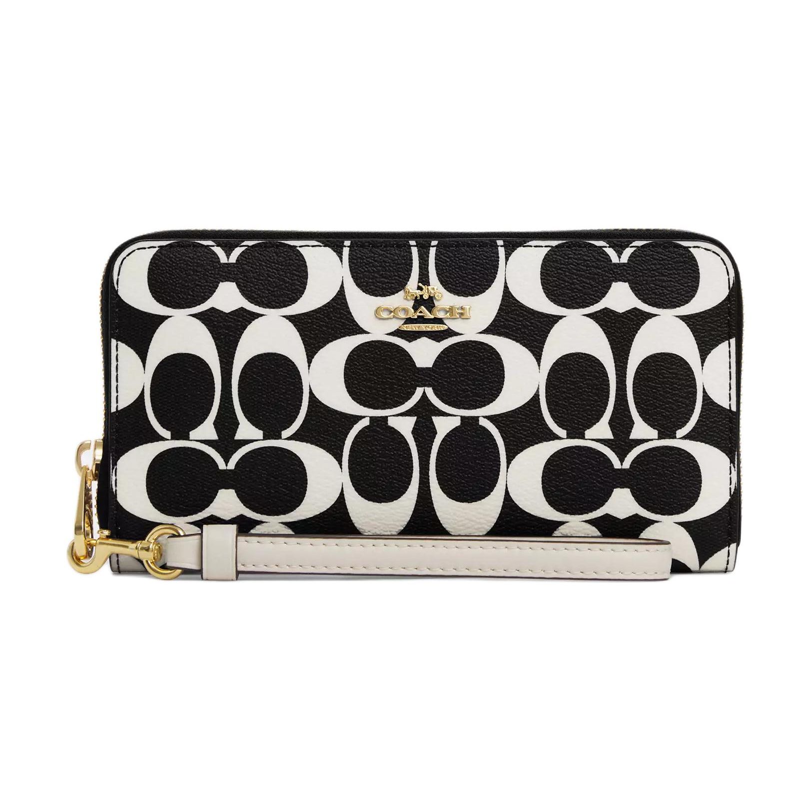 Coach Zip Around Wallet 19 Classic Monogram Brand Logo Zipper Closure Canvas With Leather Wristlet Wallet Women wallet Black White CP409-IMA47 Black White