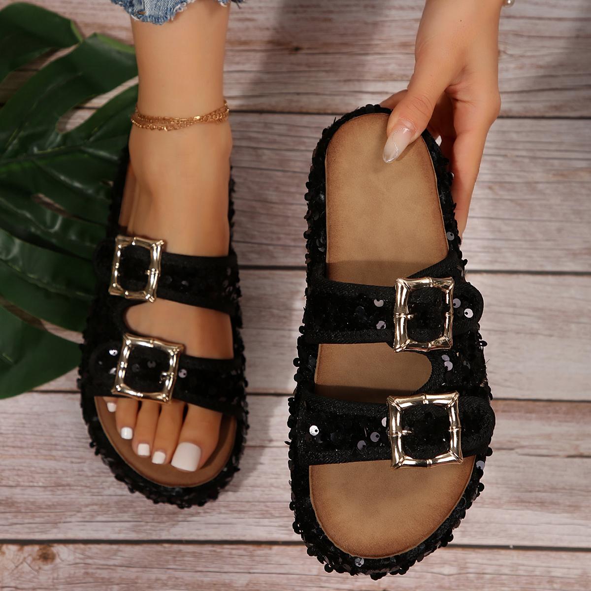 

Женские тапочки, модные женские сандалии с двумя пряжками из пробки, новые летние тапочки на плоской подошве, ретро-тапочки для сада, женские сандалии Zapatos De Mujer 42