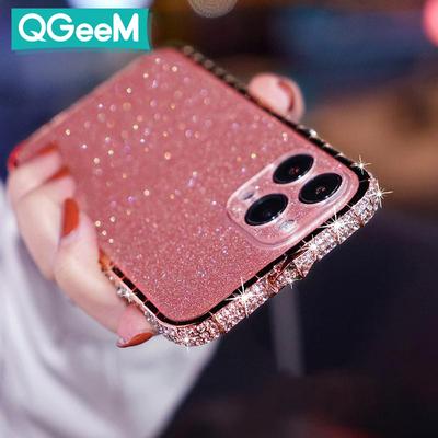 Brokatowy diament metalowy zderzak etui Rhinestone Bling pokrywa dla iPhone 12 13 Pro Max 12 Mini 7 8 Plus X Xr Xs Max 11 Pro Max etui