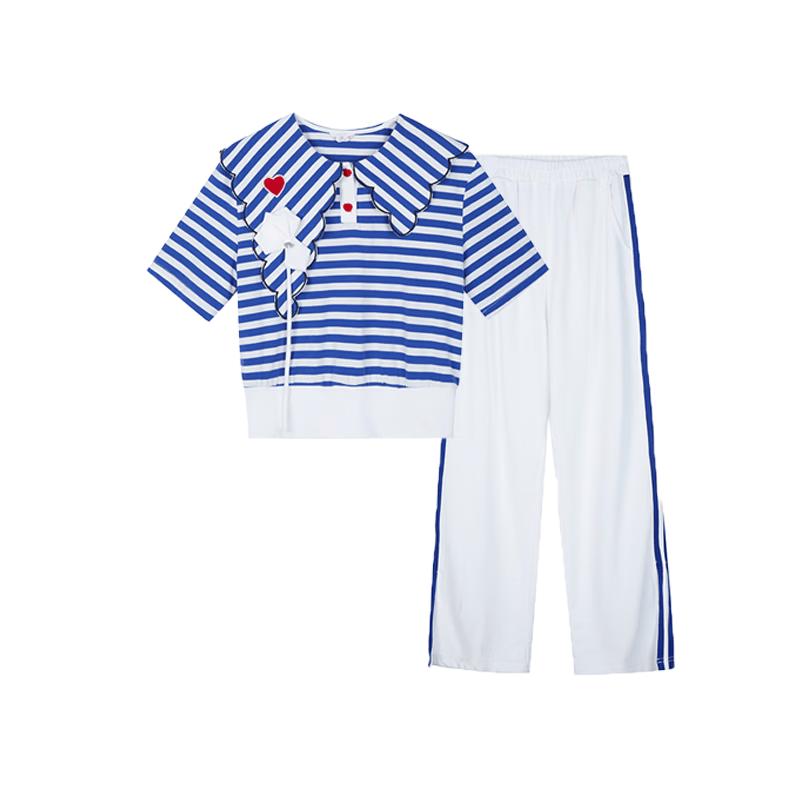 FULUOMI Girls Striped Short-Sleeve & Pants Set 165