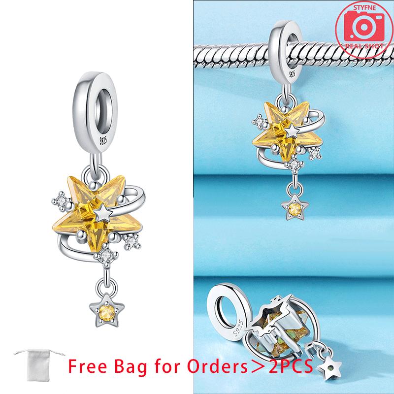 Original Copper Charms Pink Moon Cat Star Heart Love Zircon Beads Pendant Fit Diy Bracelet Necklace Women Jewelry Blue Gift