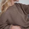 O-Neck Long Sleeve Knitted Sweater Ribbed Edge Solid Color Coarse Yarn Women Sweater Female Clothing