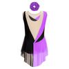 Flickors Konståkningsdansdräkt Glittrig Strass Färgblockad Leotard Genomskinlig Nätmönstrad Ärmlös Bodysuit Hårband Set