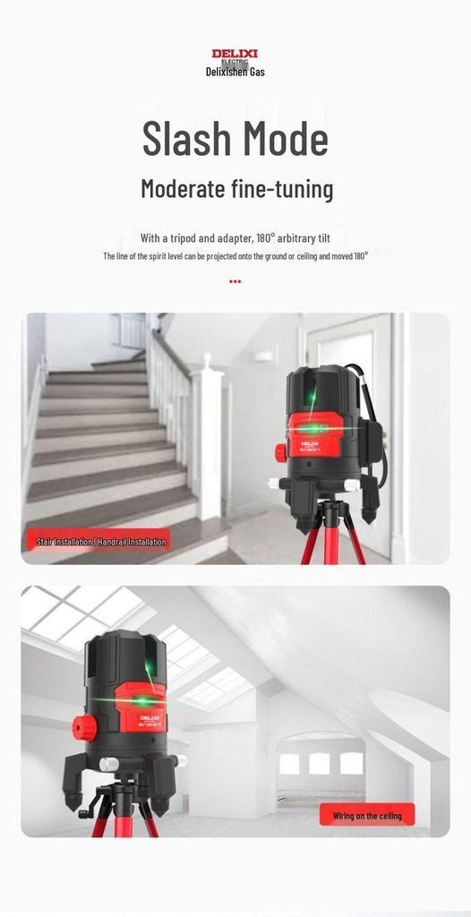 DELIXI Green Laser Level: High-Precision Infrared, 2-5 Lines, Strong Light, Outdoor Use