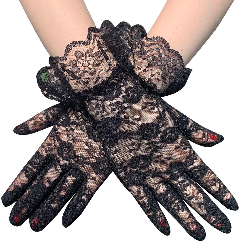 Elegant Lace Black Short Gloves - Summer Bridal, Driving, Cycling, Sun Protection