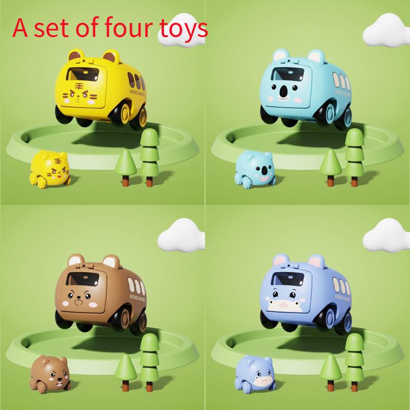 Cute Cartoon Tiger Bear Rabbit Design Inertia Catapult Bus Toys Children