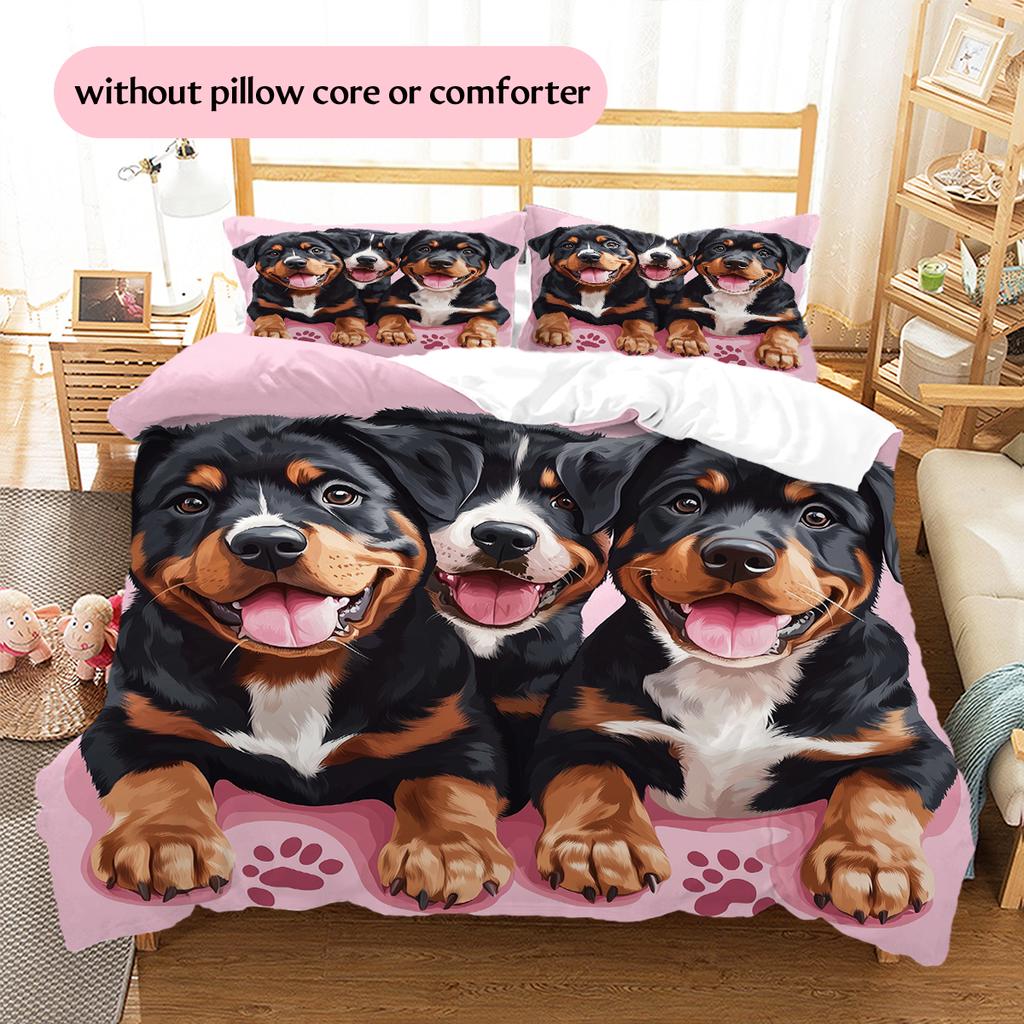 Pink Rottweiler Pattern Bedding Home Decoration Birthday Gift (1 * duvet cover + 2 * pillowcase, without core)