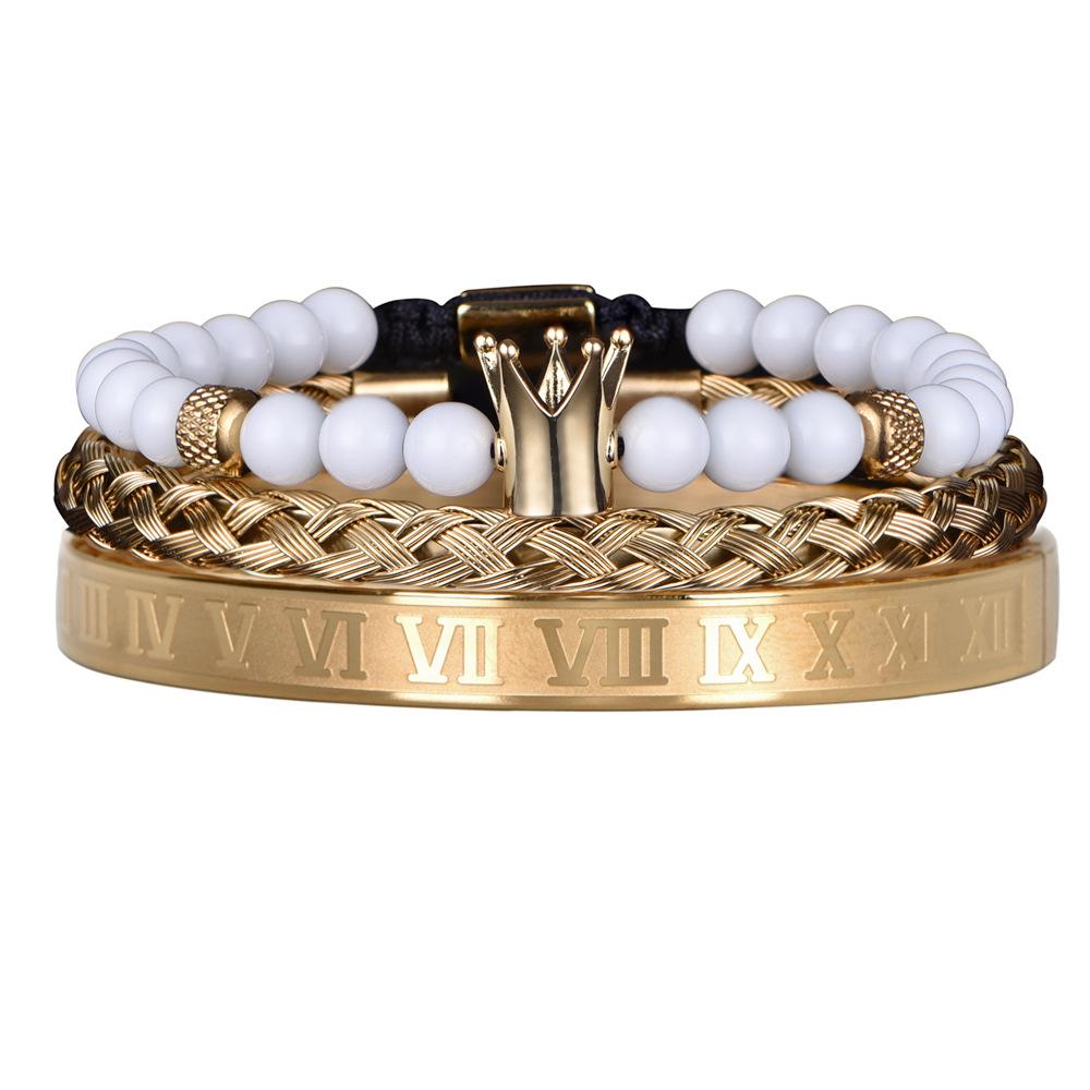 2026 White Bead Crown Bracelet Set Epoxy Roman Numeral Bracelet Set