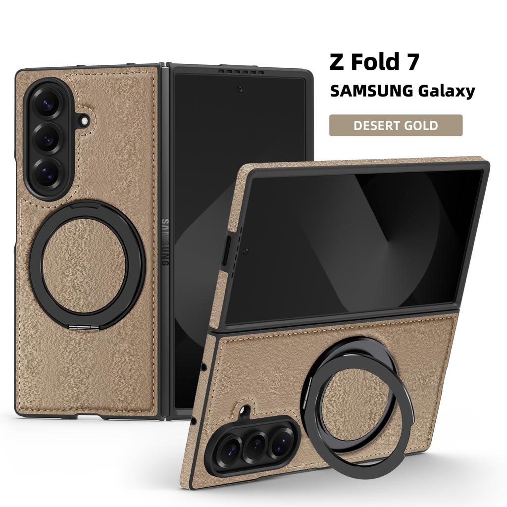 For Samsung Galaxy Z Fold7 5G Case with Ring Kickstand Magnetic Case PU Leather Back Cover