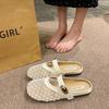 French flat-bottomed bag head half slippers women's summer wear 2025 new one-pedal with skirt single shoes fishing net cool slippers