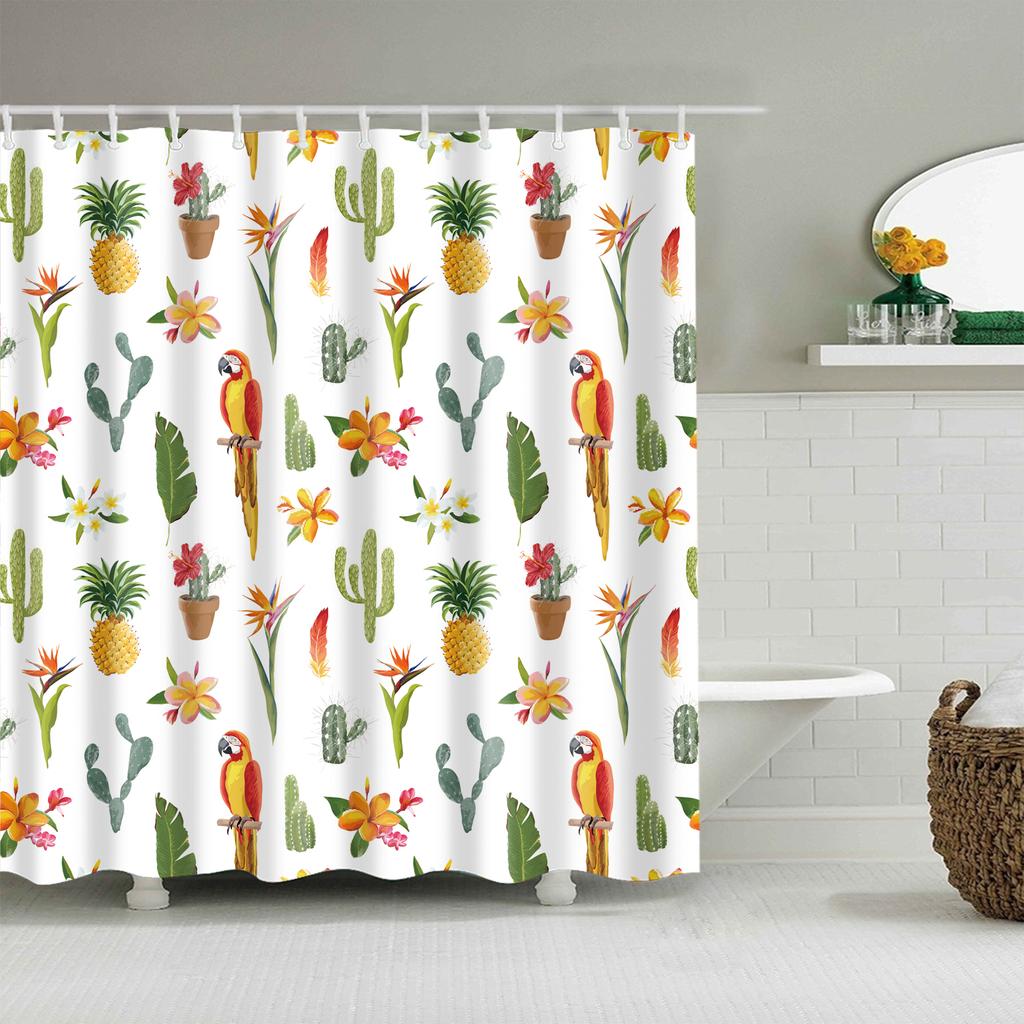 Plant Stripes Shower Curtain Bathroom Waterproof Polyester Shower Curtains for Bathroom Flower Print Bath Curtain with Hooks