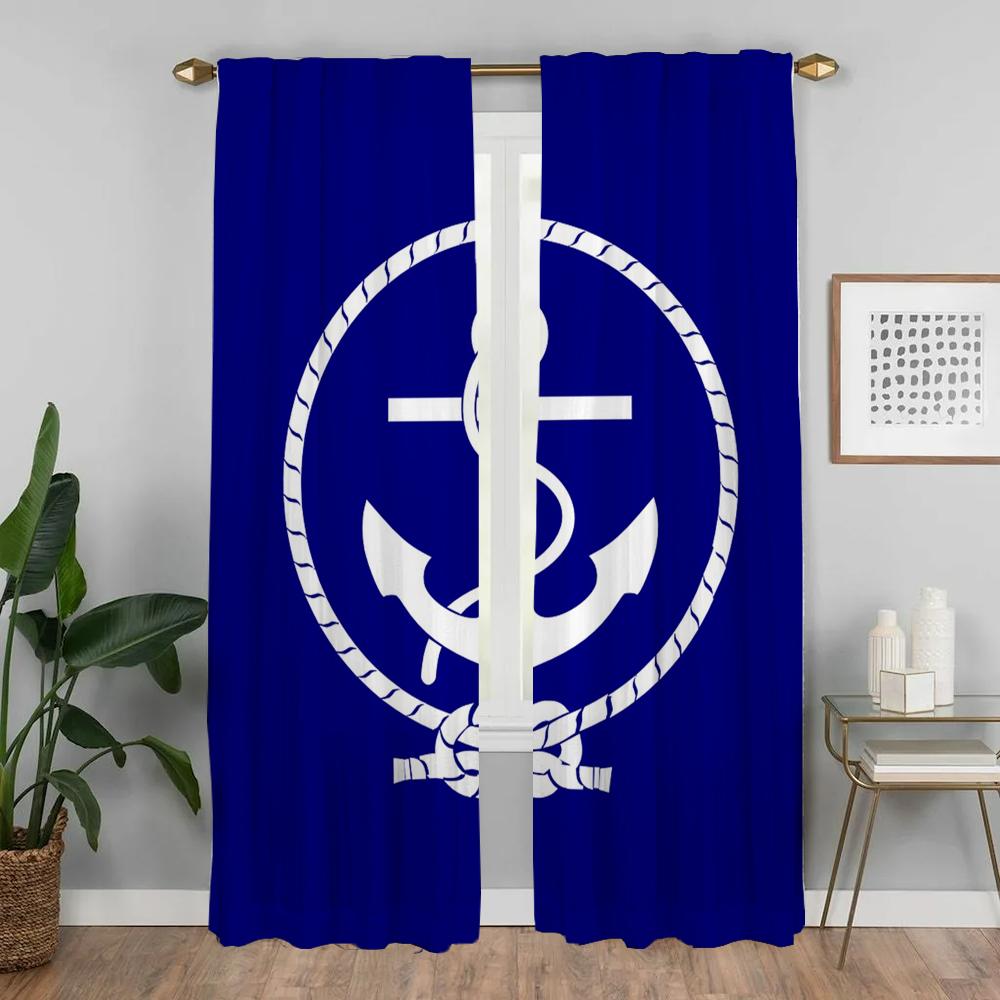 Anchor Modern Living Room Curtains 2 Pieces Tulle for Bedroom Blinds Halloween Decoration Shades Window Curtain Partition Camera