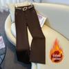 Women's White Velvet Cropped Jeans - Autumn/Winter 2025 Collection, Thickened Slimming Wide-Leg Pants for Petite Women