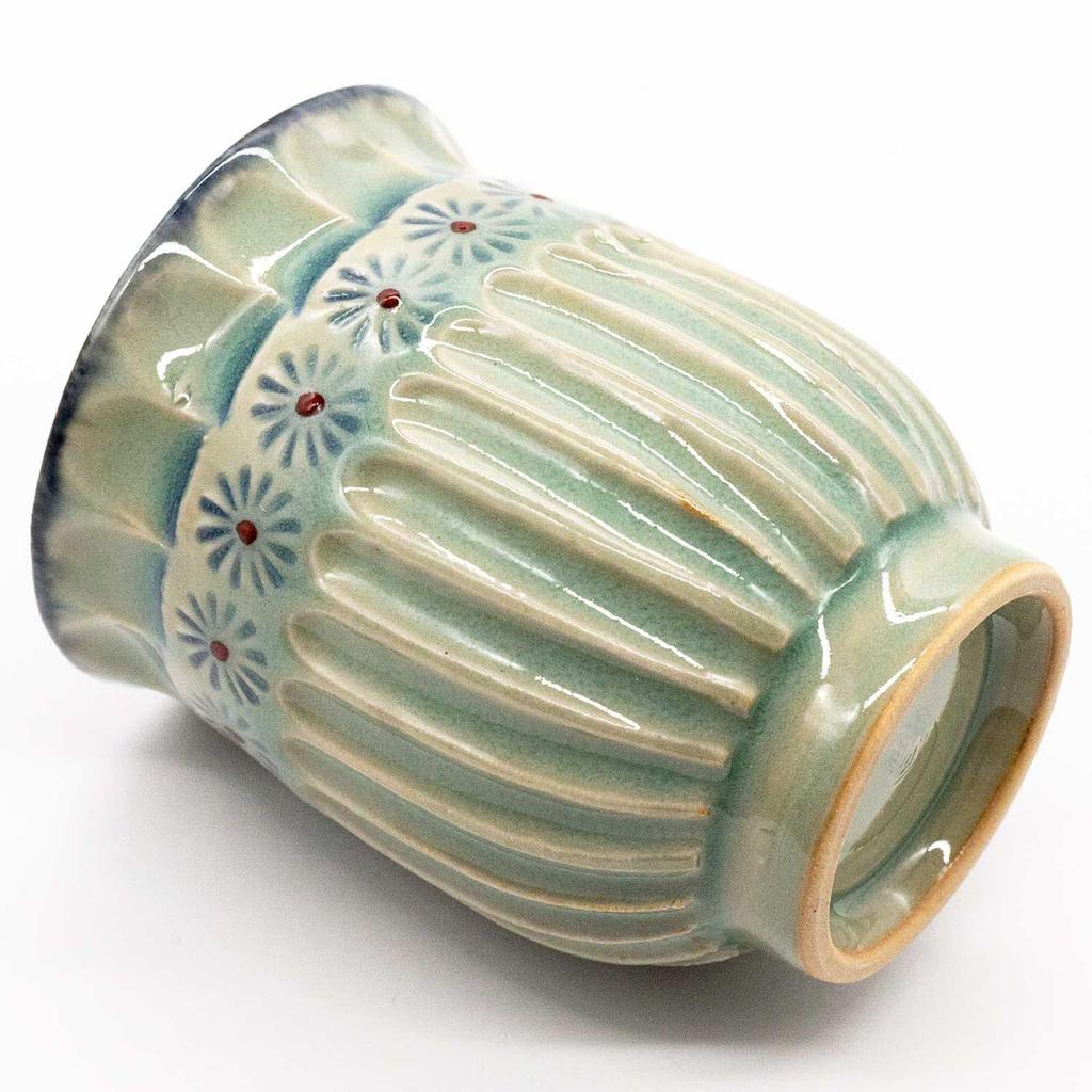 Minoru Small Green Mishima Made In Japan Maeken, Kyo-yaki, Kiyomizu-yaki, Ando, Teacup, Glaze, Carving,