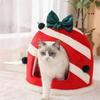 NEW Pet Bed House Winter New Arrival Thickened Fleece Warm Semi-Enclosed Christmas Cat Cage for Cats Dogs