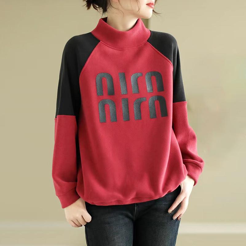 Sweatshirt for Women Cotton Loose Oversized Fleece Thickened Comfortable High Neck Casual Pullover Top Sweatshirt