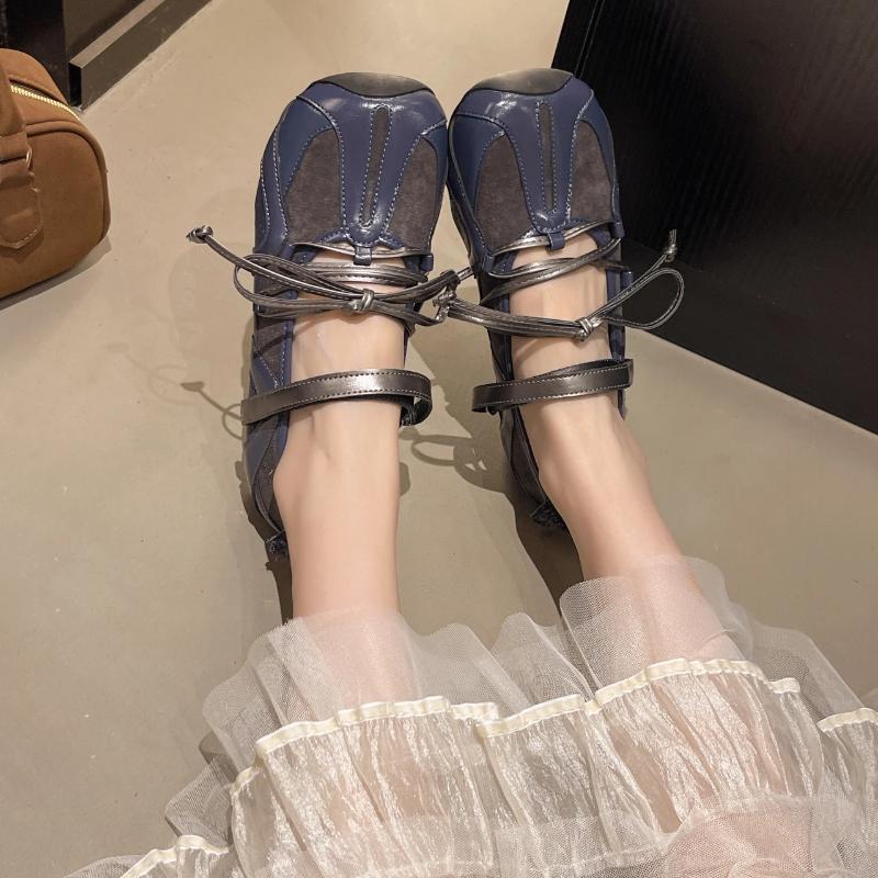 Women's Fashion Single Shoes 2025 New Flat Square Toe Velcro Mesh Ballet Shoes Hundred Cross Strap Soft Bottom Mary Jane Shoes
