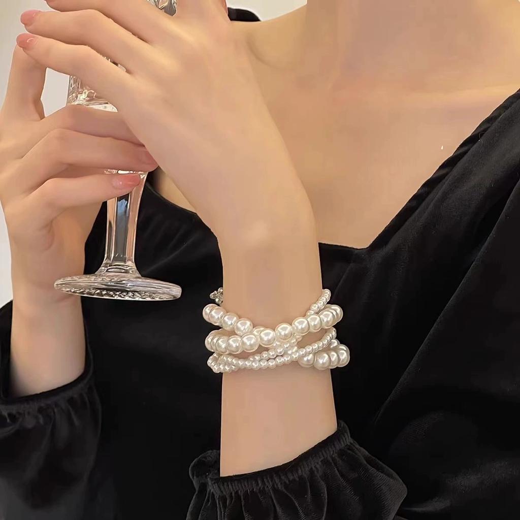 Multi Layer Pearl Bead Bracelet For Women Vintage Charm Party Romantic Jewelry Accessories Gift